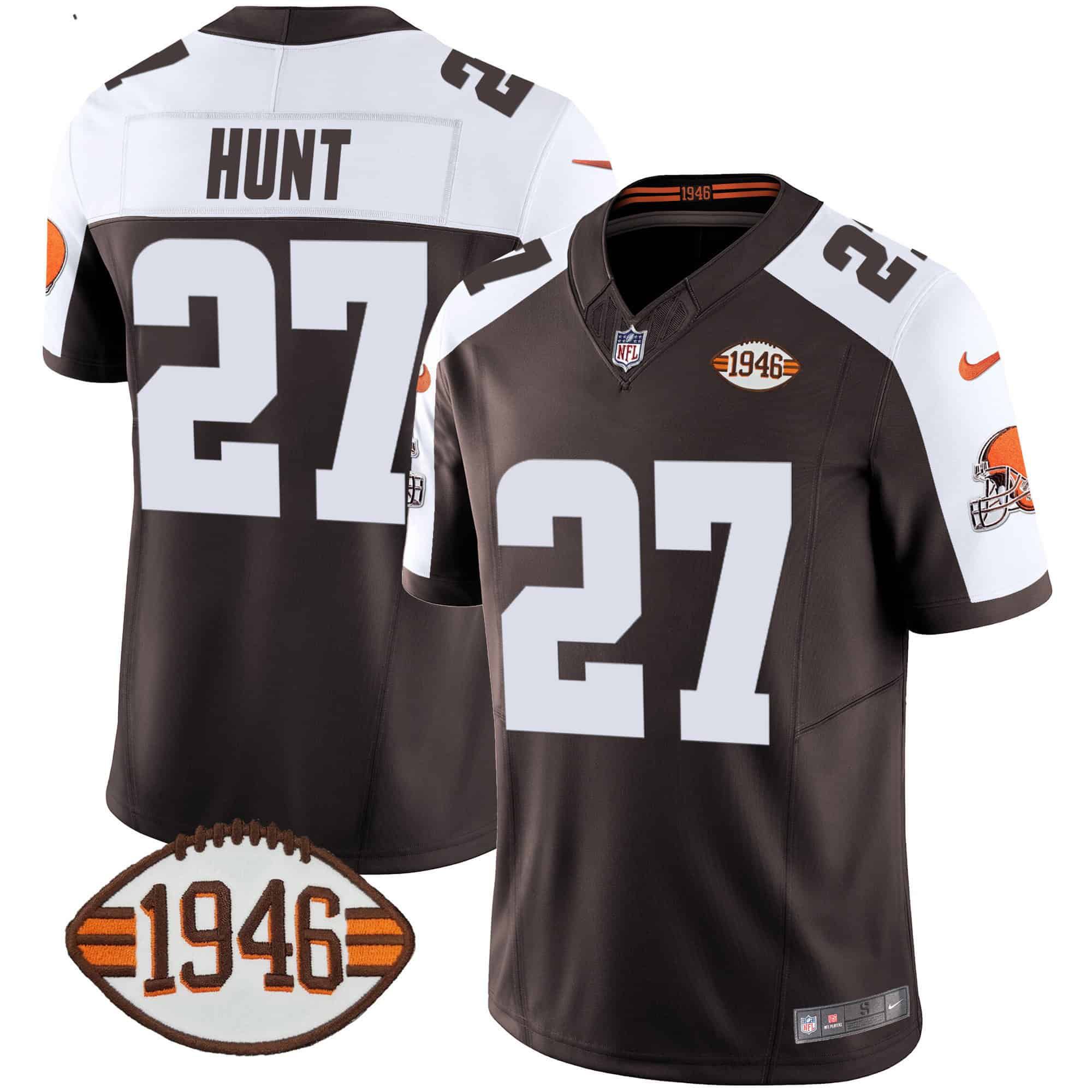 Men Cleveland Browns #27 Hunt Brown 1946 75th Anniversary Patch 2024 Nike NFL Jersey->indianapolis colts->NFL Jersey
